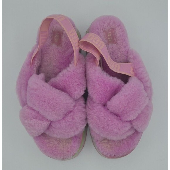 UGG Pink Rainbow Platform Disco Knot Genuine Shearling Slide Slippers US Size 11 - Picture 5 of 9